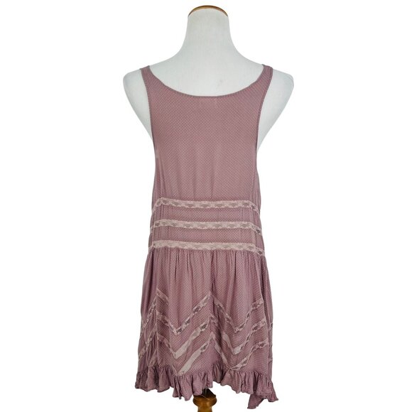 Free People Pink Tiered Ruffle Voile & Lace Mini Slip Dress | Cottagecore Boho M - Picture 8 of 16